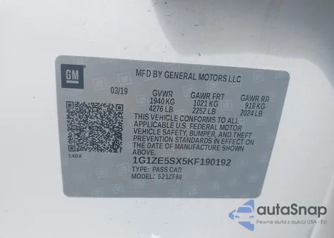 2019 Chevrolet Malibu Premier z USA, uszkodzony, nr VIN 1G1ZE5SX5KF190192
